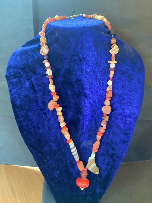 哈拉帕文明 瑪瑙紅玉髓玻璃 古董珍珠項鍊/印度河流域