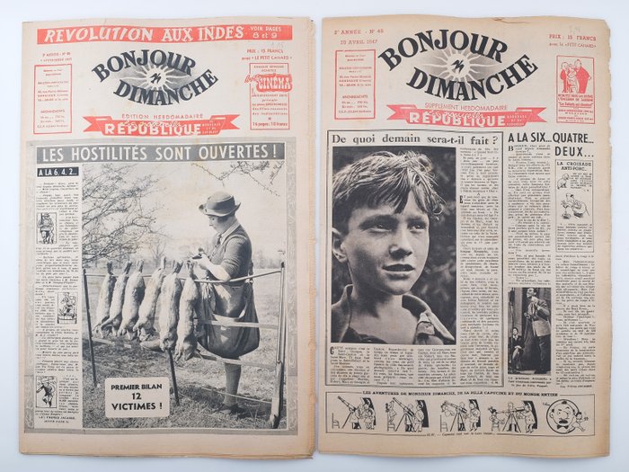 Bonjour Dimanche - Dessins par Pinchon, Dubout, Jacques Faizant e.a. - 1946-1947