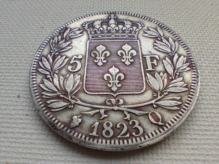 Francia. Luigi XVIII (1814-1824). 5 Francs 1823-Q, Perpignan
