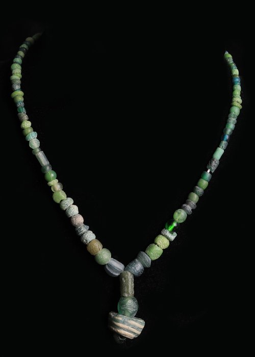 古羅馬 玻璃 綠色串珠項鍊
