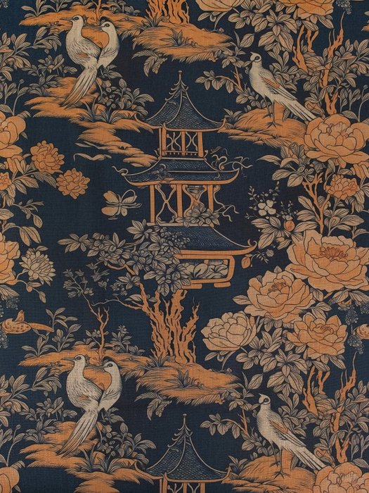 NIGHT REFLECTIONS OF THE ORIENT - 360 x 140 cm - 中國風格混合亞麻徽章 - 義大利製造 - 紡織品