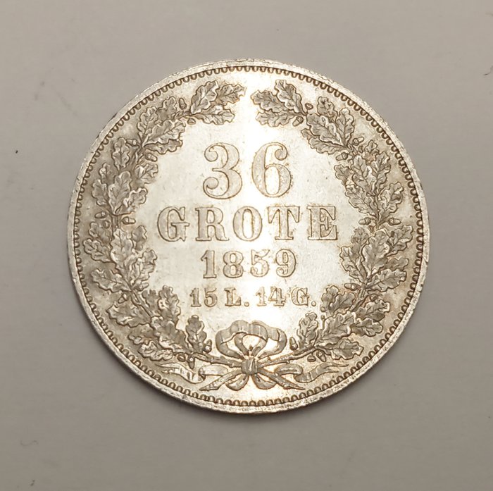 德國，不來梅. Silbermünze 36 Grote 1859, Erhaltung