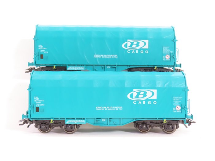 Märklin H0 - 47205 - Conjunto de vagones de tren de mercancías a escala (1) - 2 juegos de carros de dos piezas para rodillos de chapa de acero - B Cargo