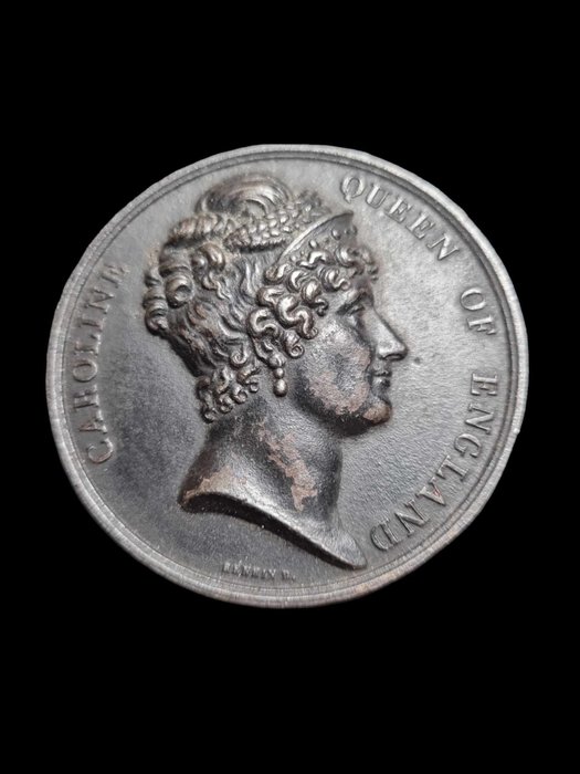 大不列顛. Bronze medal 1820 Queen Caroline, Return to England - opus Renkin