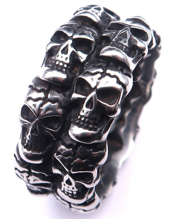 Verzierter Ring – Totenköpfe – Memento Mori – Symbol für Demut und Wiedergeburt - Ring