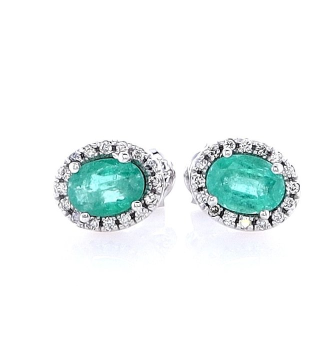 1.75 Tcw Emerald & Diamonds ring - Earrings White gold Emerald - Diamond 