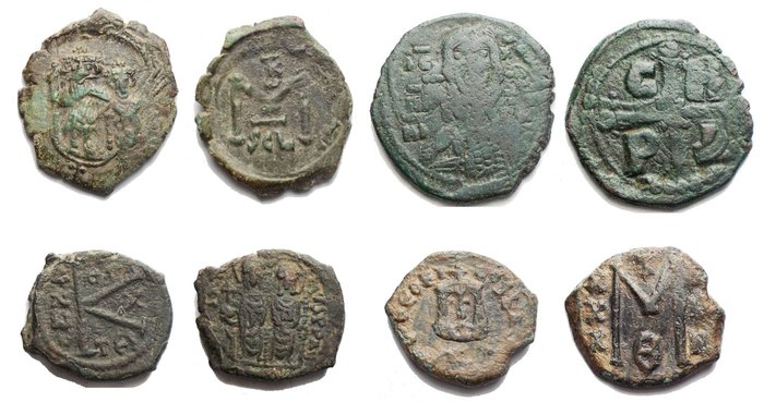 Impero bizantino. Lot of 4 Æ coins: Folles and Half Folles