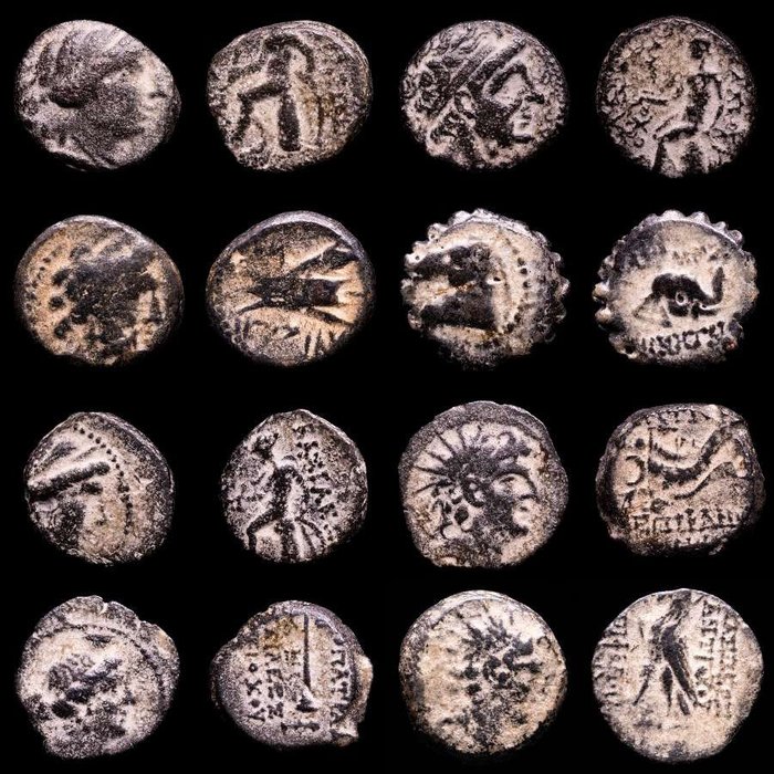 Seleucidriket, 312-63 f.Kr. Lot comprising eight (8) bronze coins Middle East, and at the height of its power included central Anatolia, the Levant, Mesopotamia,