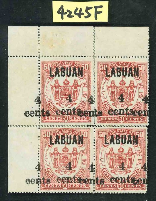 Labuan  - Blok met dubbele opdruk uit Walter Bickley-collectie