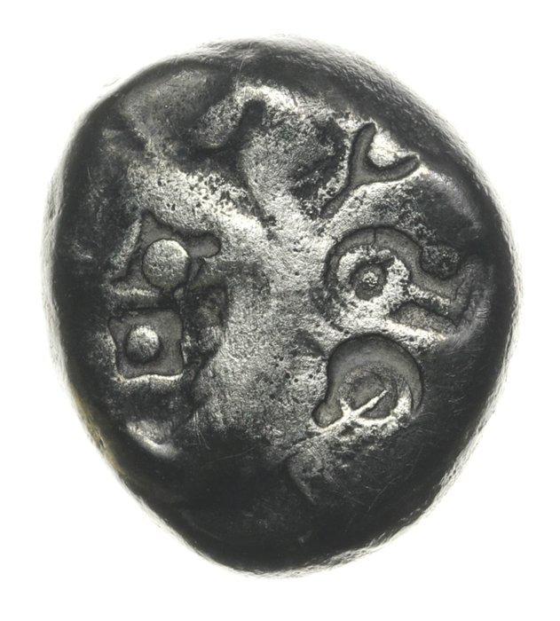 Regatul Achaemenid, Persia, Sardes. Time of Artaxerxes II to Artaxerxes III (375-340 BC). Siglos 5 banker's punch / Carradice Type IV, Group C (pl. XIV, 46)