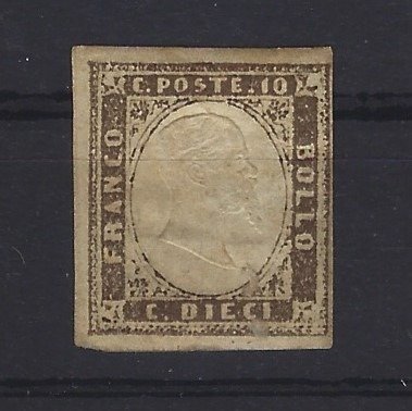 Italienska forntida stater - Sardinien 1858 - 10 cent terra d'ombra - Sassone N. 14