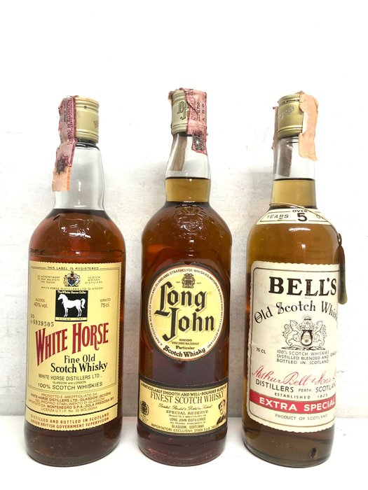 Bell's + Long John + White Horse  - b. Δεκαετία του 1970 - 75cl - 3 bottles