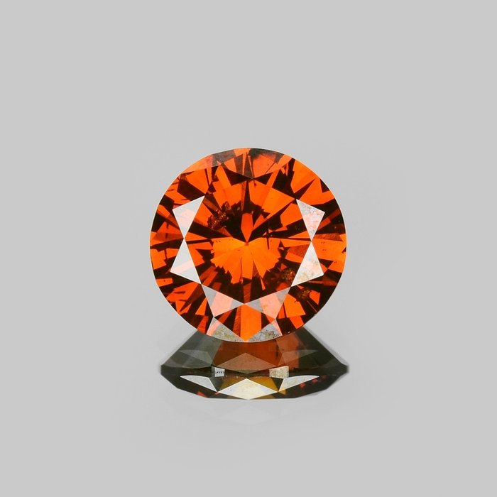 1 pcs 鑽石 - 0.92 ct - 圓形 - Fancy Intense Yellow Orange - I1
