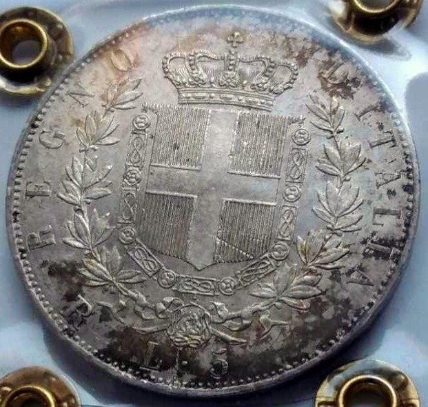 意大利， 意大利王国. 维托里奥·伊曼纽尔二世·迪·萨沃亚 （1861-1878）. 5 Lire 1878