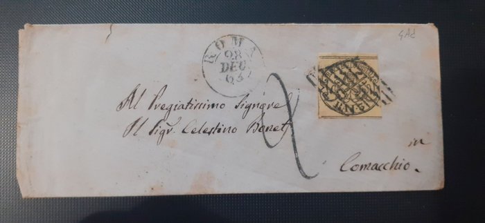 意大利古國－教宗國  - 古代義大利國家 - 教皇國 - 帶有 3 Saxon baj 4Ad 的小郵資信封