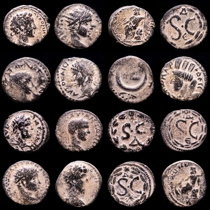 Impero Romano (provinciale). Elagabalus, Lucius Verus, Caracalla & Marcus Aurelius. Lot comprising eight (8) bronze coins from Seleucis and Pieria, Antioch ad Orontem, Syria.