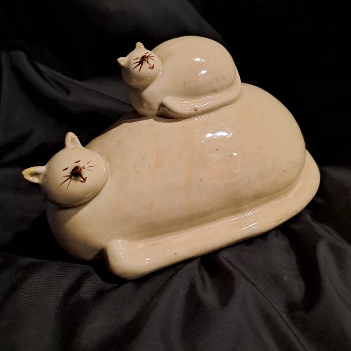 Andrée Meuret - 小塑像 - Chatte et chaton - pièce unique - 陶器