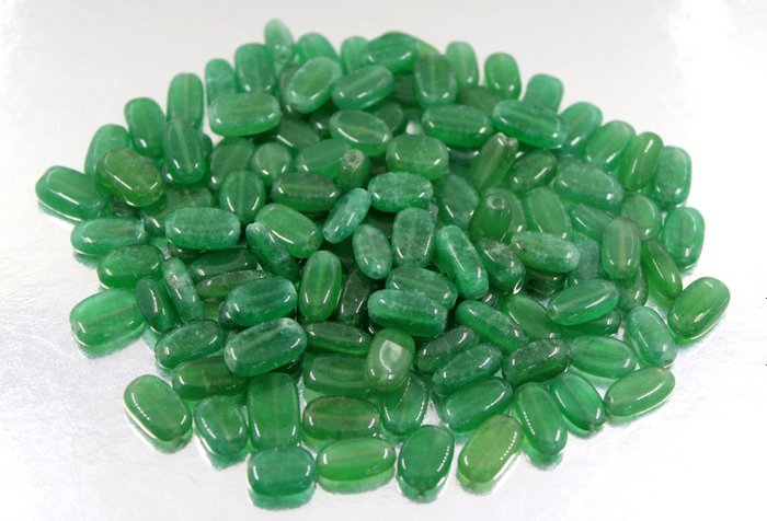 131 Emeralds really beautiful handmade oval plane beads - 580 Cts. Polished- 116 g
