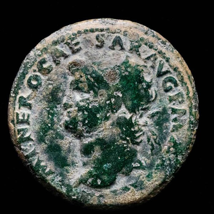 Romerska riket. Nero (AD 54-68). Dupondius Lugdunum mint, 66 A.D. VICTORIA AVGVSTI / S - C, Victory walking left holding wreath and palm  S -