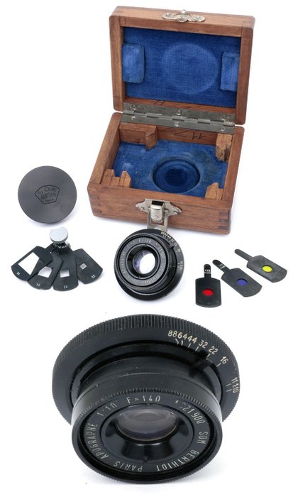 Som Berthiot Apographe Apocromathic 140mm f10 9x12cm format complete with filters and window diaphragms. 镜头
