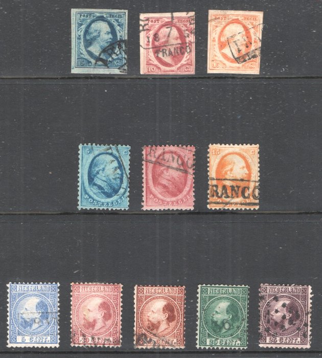 Nederland 1852/1868 - Koning Willem III - 1e, 2e en 3e emissie - NVPH 1 t/m NVPH 11
