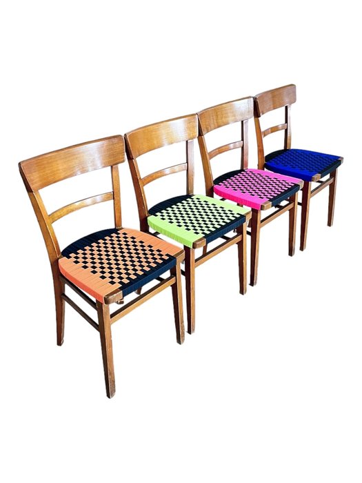 椅子 - 木, 纺织品, 四张小酒馆椅子