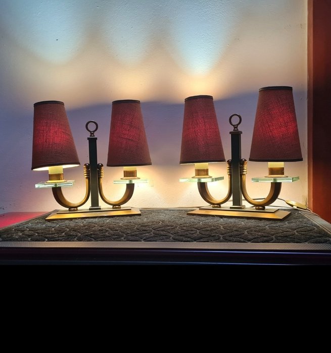 Bordslampa (2) - Dubbla lampor - Brons, Glas