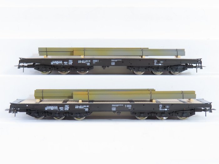 Roco H0 - 47731 - Modellbahn-Güterwagen (2) - Zwei 6-achsige Schwertransportwagen Bauart Salmmps „Stahlträger“ - NS