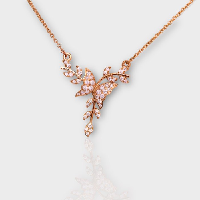 Ohne Mindestpreis - IGI 0.32 Ct Natural Pink Diamonds - Halskette - 14 kt Roségold Diamant  (Natürlich) 