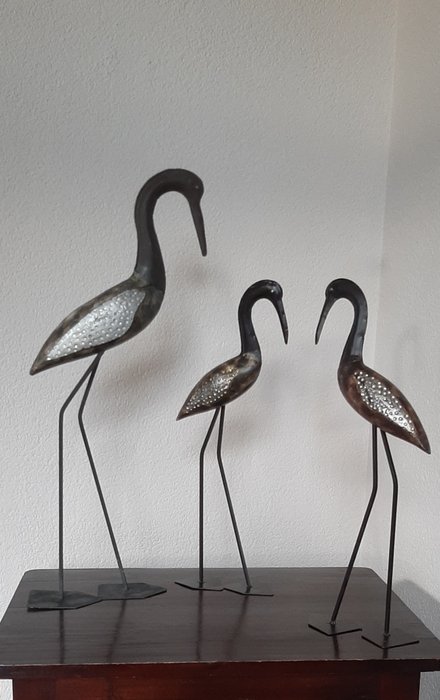 Decoratief metaal / houten Kraan vogel. - Figure - Decoratieve houten Kraanvogels -  (3) - Acier, Bois