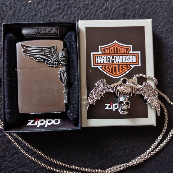 Zippo - Harley-Davidson V-Twin und schmiedeeiserne Kette - 袖珍打火機 - 鍍鉻合金 -  (3)