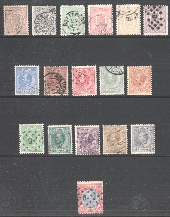Países Bajos 1869/1888 - Rey Guillermo III - Sellos del escudo de armas - NVPH 13/18 en NVPH 19/29