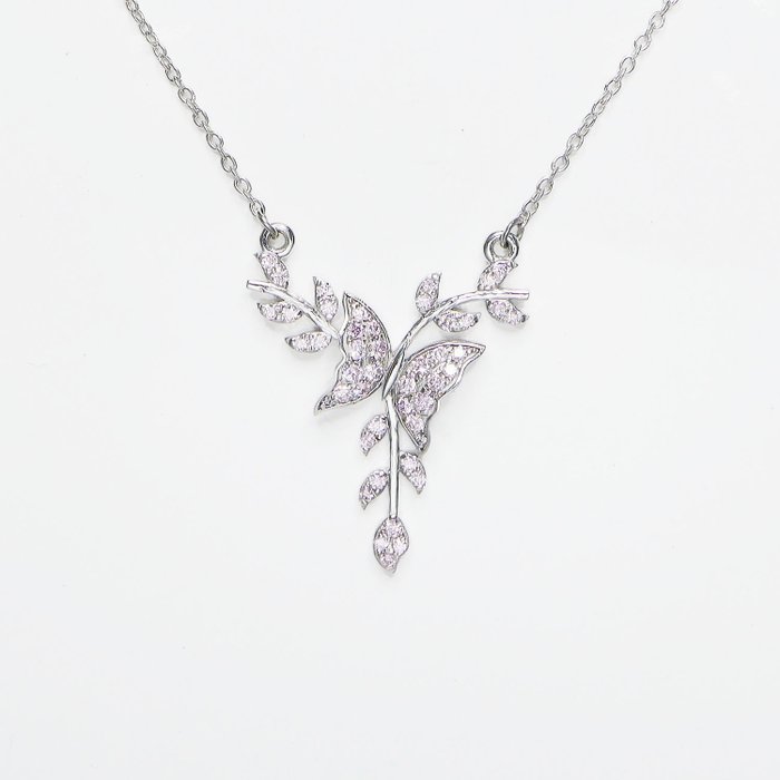 Ohne Mindestpreis - IGI 0.35 Ct Natual Pink Diamonds - Halskette - 14 kt Weißgold Diamant  (Natürlich)