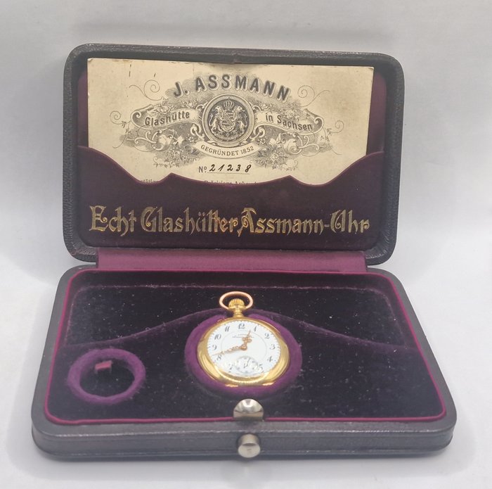 Julius Assmann Glashütte Sa. - 18K Lepine Damen-Taschenuhr - Uhr Nr. 21238 - Originalbox - - 1900年左右的德國