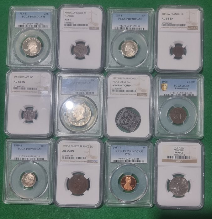 Mundo. An interesting international set of certified coins  (12 slabbed coins)