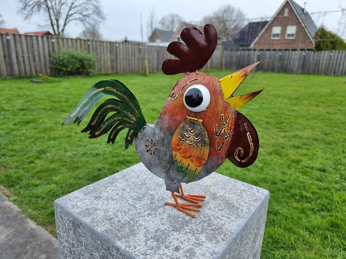 Statue, Happy Rooster - Metal - 30.5 cm - Metall