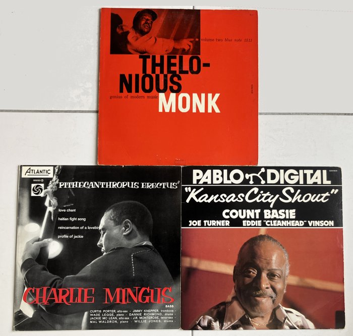 Charles Mingus, Count Basie, Thelonious Monk - Pithecanthropus Erectus - Kansas city shout - Blue Spring - Flere titler - Vinylplade - 1958