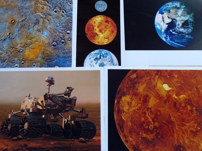 NASA - Weltraum-Memorabilien - Mars, Erde, Venus, Merkur. Vier Planeten, fünf Fotos. - 2000-2010