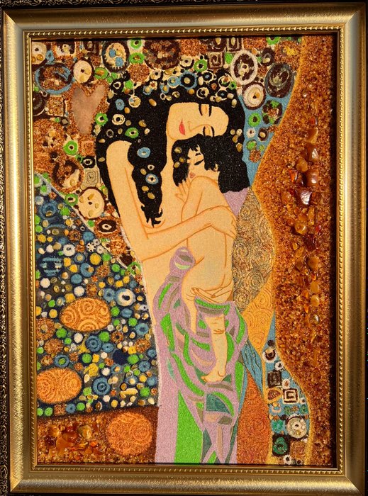 Vasyl Savchevych/Ukraine - Replicas of the painting "Mother and child" Gustav Klimt/Amber/Amber crumb