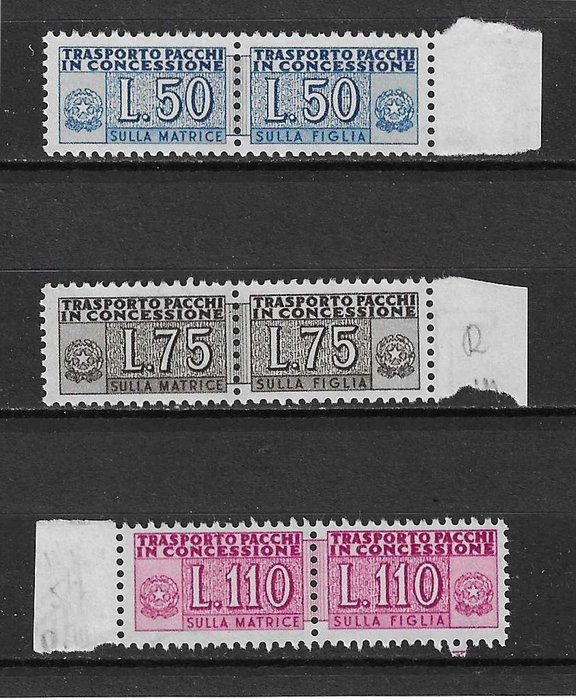 Italian Republic  - 1953 parcel transport under concession, series with straight Saxon 2200I watermark, excellently