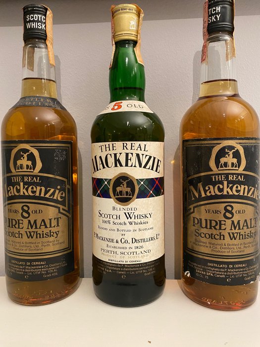 2 x Real Mackenzie 8yo Pure Malt + Real Mackenzie 5yo  - b. 1970s - 75厘升 - 3 bottles