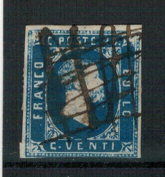 意大利古城邦-撒丁岛 1851 - 价值 20 美分 (2)，带笔取消。 - Sassone 2024