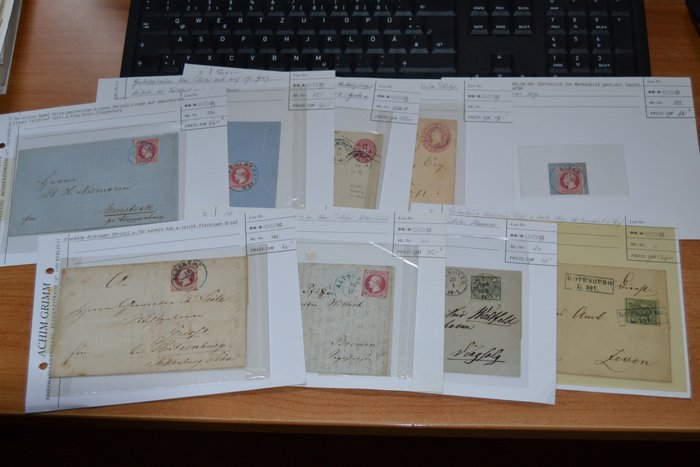 漢諾威  - 舊德國 - 彩票卡上有 8 張收據和 1 張字母