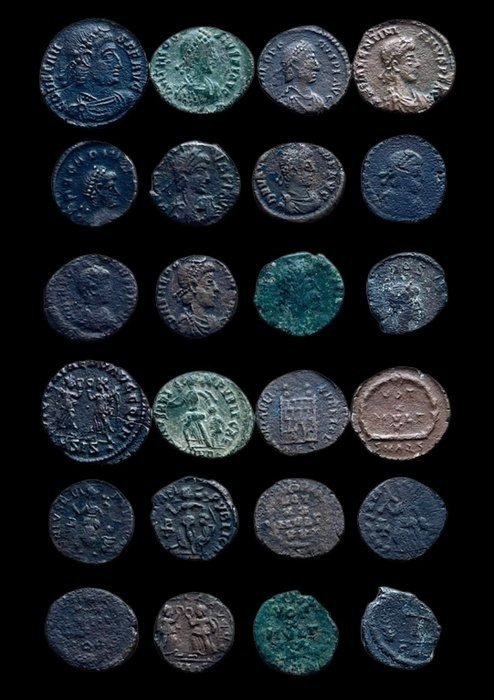Império Romano. Æ Lot of 12 Æ coins: Constantine I, Valentinian II, Arcadius, Theodosius, 4th-5th