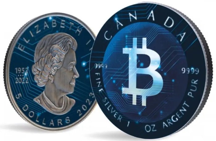 Canada. 5 Dollars 2023 Maple Leaf - Bitcoin, 1 Oz (.999)  (Ingen reservasjonspris)