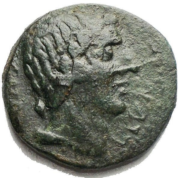 西西里，Morgantina. The Hispani. AE21 mid 2nd century BC - HISPANORVM, horseman attacking right