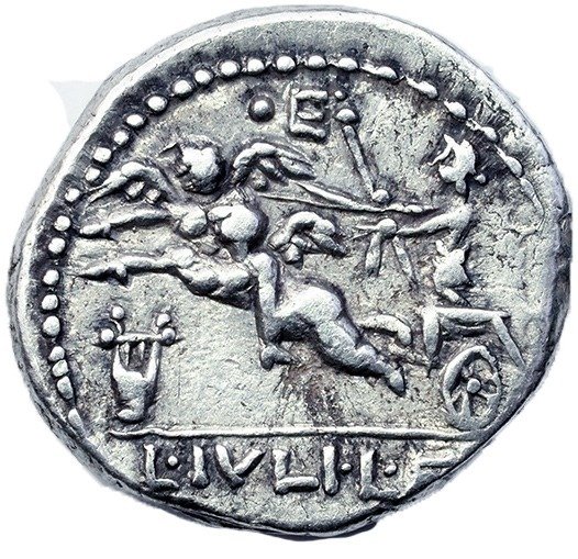 Romerska republiken. L. Julius L.f. Caesar, Rome, 103 BC. Denarius 103 B.C.