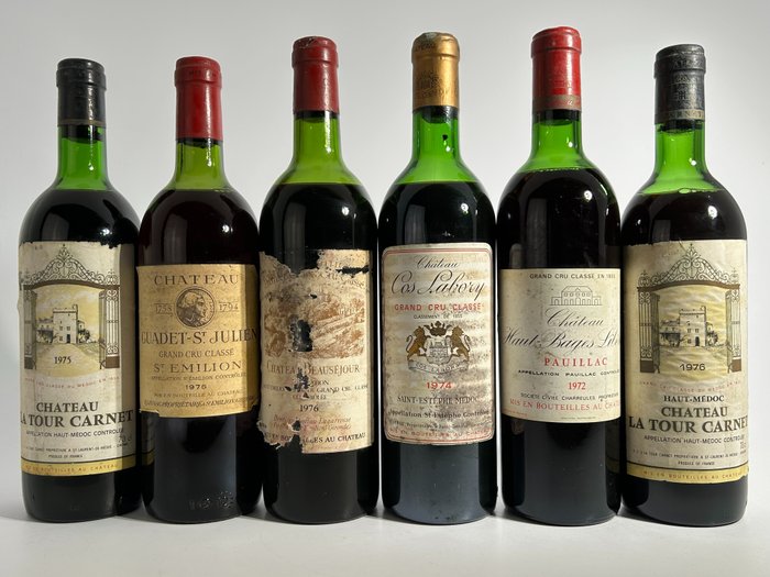 1975 1975 Ch. Guadet-Saint-Julien, 1976 Ch. Beauséjour - 圣埃米利永 1999 & 1976 Ch. La Tour Carnet, 1974 Ch. Cos Labory & 1972 Ch. Haut Bages Libéral - Haut-Médoc, - 6 Bottles (0.75L)