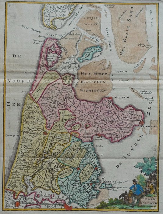 Netherlands, Map - North Holland; Hendrik de Leth - Noord Holland - 1740