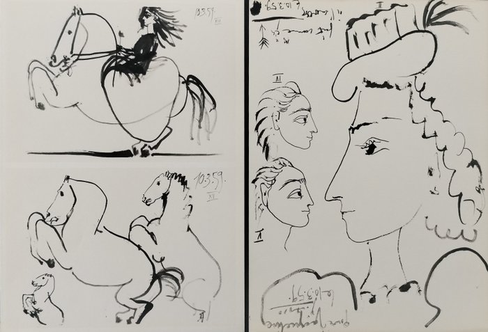 Pablo Picasso (1881-1973) - Amazona y caballos 10.3.59 - .  Pour Jacqueline - Picasso 10.3.59   (Toros y Toreros)